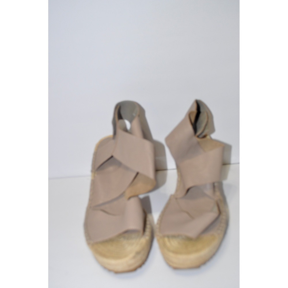 Eileen Fisher Taupe Leather Espadrille Wedge‎ Sandals Platform Womens 7.5